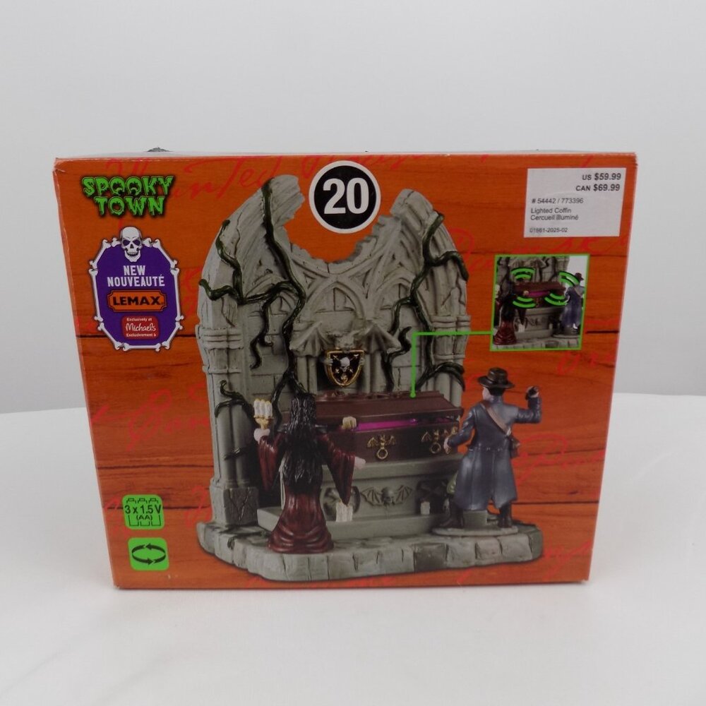Lemax Spooky Town Lighted Coffin Halloween Village Animated Table Accent New